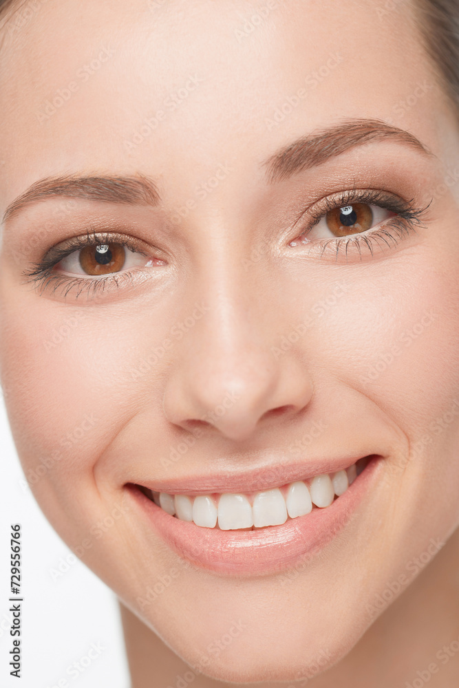 Skincare, closeup and happy woman with beauty from dermatology or headshot for cosmetics. Girl, smile and portrait with perfect teeth and skin from healthy care and treatment with model in studio Skincare, closeup and happy woman with beauty from dermatology or headshot for cosmetics. Girl, smile and portrait with perfect teeth and skin from healthy care and treatment with model in studio