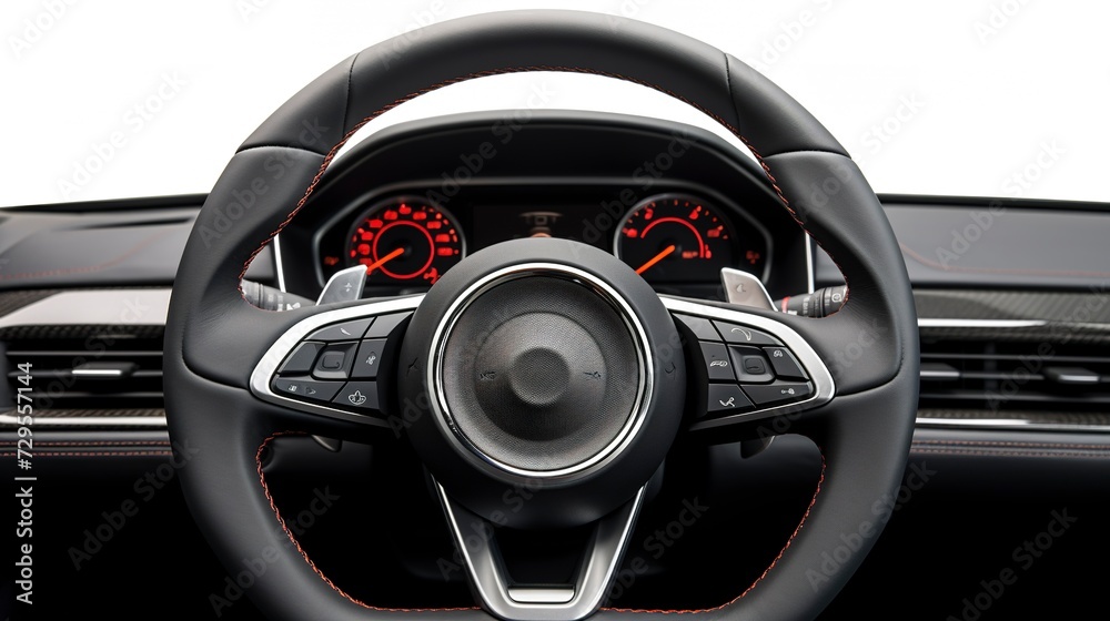 A photo of a Car Steering Wheel and Dashboard