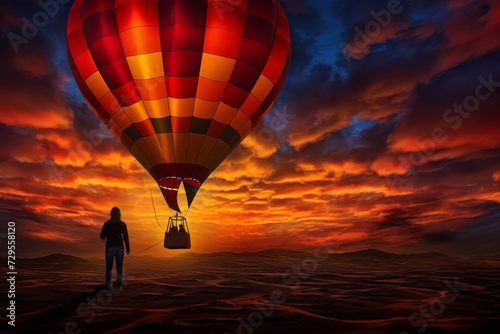 Hot Air Balloon in Twilight Horizon at the sunset close up, copy space