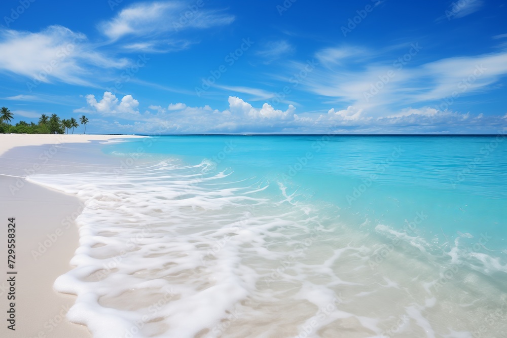 beautiful sandy beach and soft blue ocean wave. Сopy space for a product
