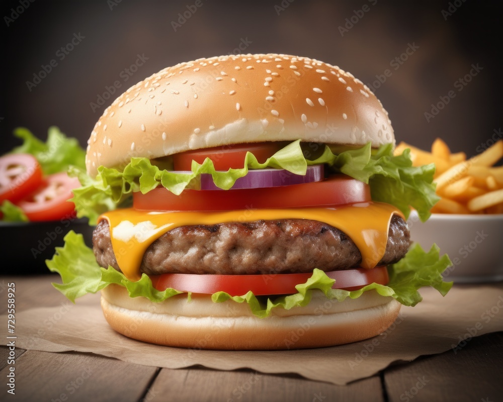 Delicious Cheeseburger Illustration: Savory Fast Food Art for Cravings Delicious Cheeseburger Illustration: Savory Fast Food Art for Cravings