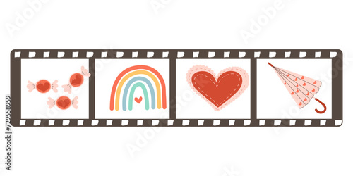Vector film. Film with romantic elements, Frames of a romantic film. Cartoon
