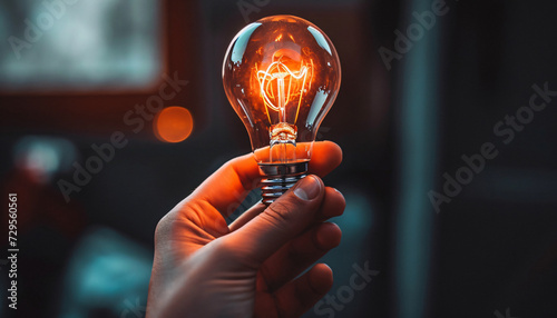 Human hand holding a glowing light bulb. Glowing light bulb natural background with copy space. Switch supplier or energy tariff, innovation, electricity price, electricity provider