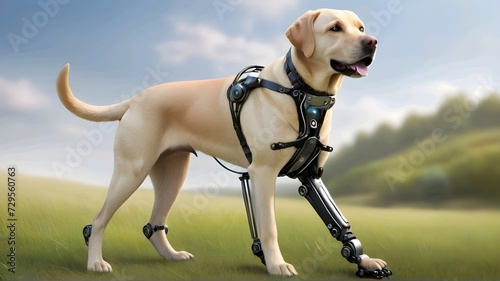 portrait of labrador dog using artificial legs with robotic technology
