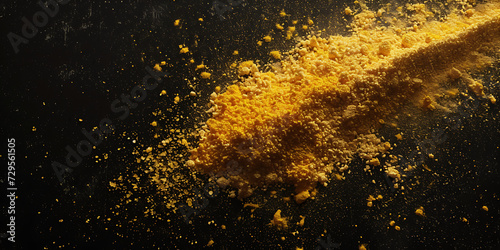 grated dry yellow seasoning on a black background in 
