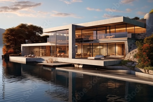 Wallpaper Mural Large luxury lake side villa with two floors and scenic view Torontodigital.ca