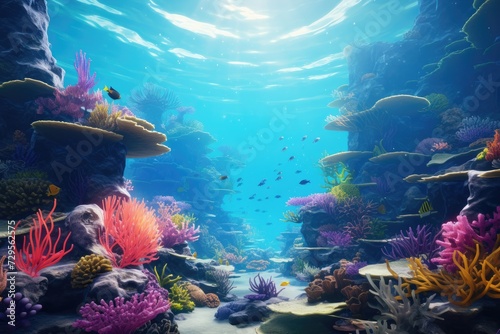 underwater sea world. Ecosystem. Colorful tropical fish. Life on a coral reef.