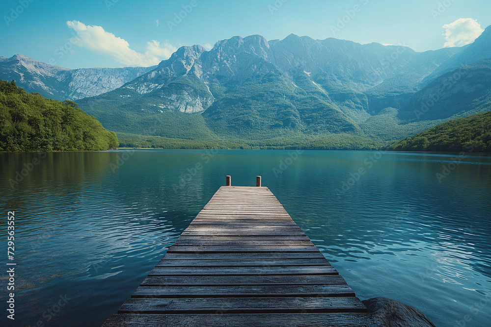 Lake in the Morning, Majestic Mountain View: Calm Lake at Sunrise