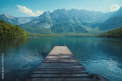 Lake in the Morning, Majestic Mountain View: Calm Lake at Sunrise