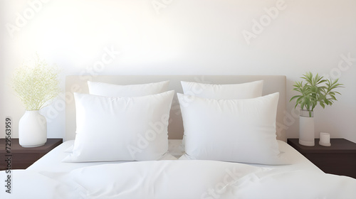 set of white pillows on the bed 