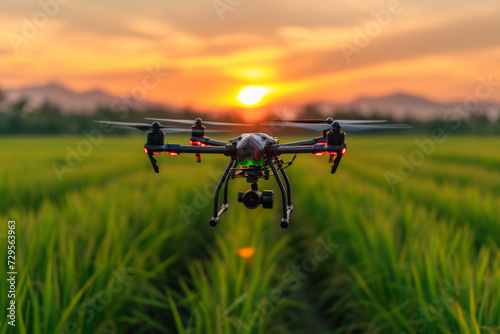 Modern farm with drones. Background with selective focus and copy space