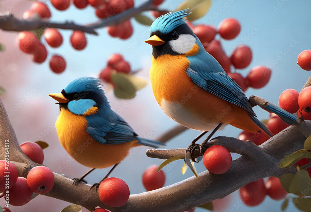 Cute bird on tree - obrazy, fototapety, plakaty 