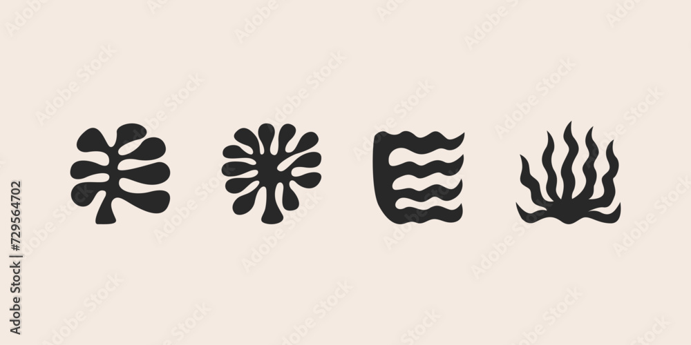 Set of abstract organic silhouette shapes. Vector flat illustration of corals and seaweed. Matisse inspired concept. Minimalist boho style Set of abstract organic silhouette shapes. Vector flat illustration of corals and seaweed. Matisse inspired concept. Minimalist boho style