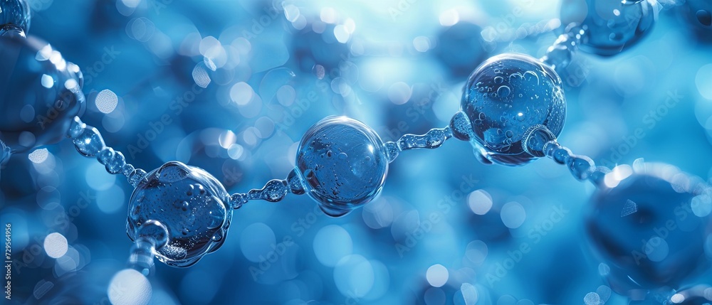 Chain of Water Droplets on Blue Background Chain of Water Droplets on Blue Background