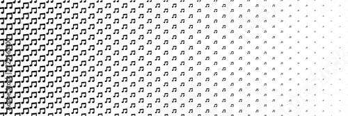 horizontal black halftone of musical note design for pattern and background.