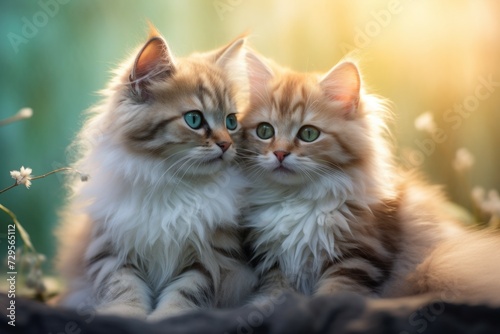 Couple of cute kittens, romance concept. Background with selective focus and copy space © top images