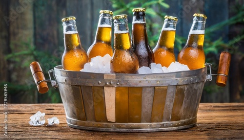 cold bottles of beer in the brazen bucket