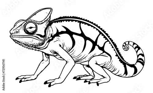 illustration of a Black & white chameleon 