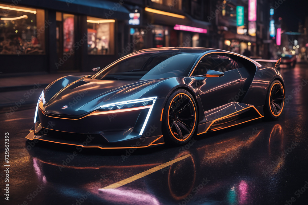 Futuristic car vehicle at night in city Futuristic car vehicle at night in city
