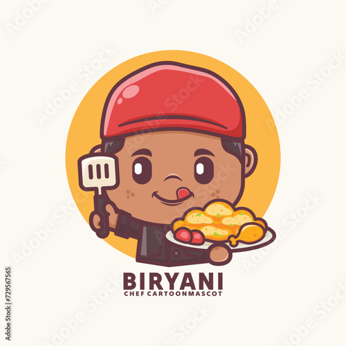 Chef biryani Indian food cute mascot design