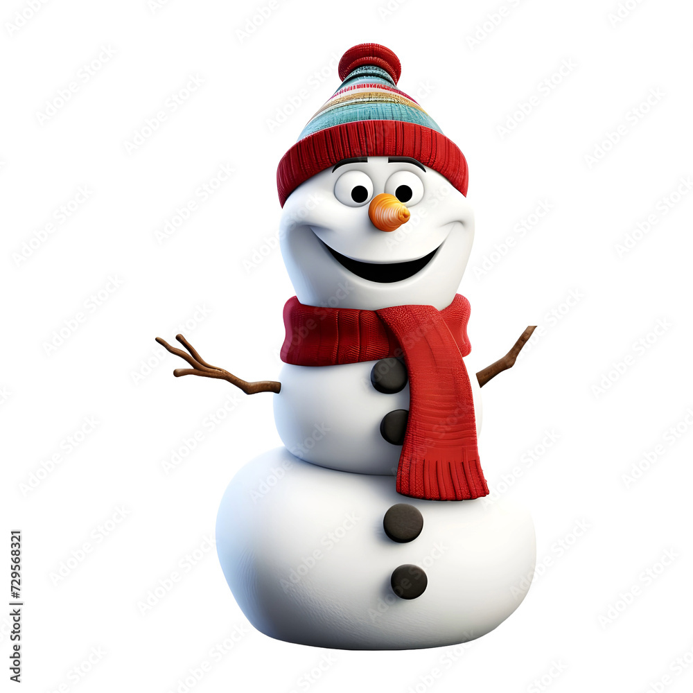 3D Rendering of a Winter Snowman on Transparent Background - Ai Generated
