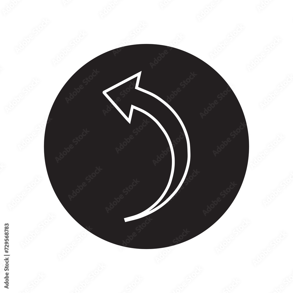 Curved arrow icon vector. Arrow pointer logo design. Arrow left vector icon illustration in circle isolated on white background Curved arrow icon vector. Arrow pointer logo design. Arrow left vector icon illustration in circle isolated on white background