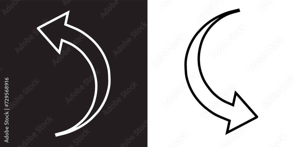 Curved arrow icon vector. Arrow pointer icon sign symbol in trendy flat style. Arrow left right vector icon illustration isolated on black and w hitebackground Curved arrow icon vector. Arrow pointer icon sign symbol in trendy flat style. Arrow left right vector icon illustration isolated on black and w hitebackground