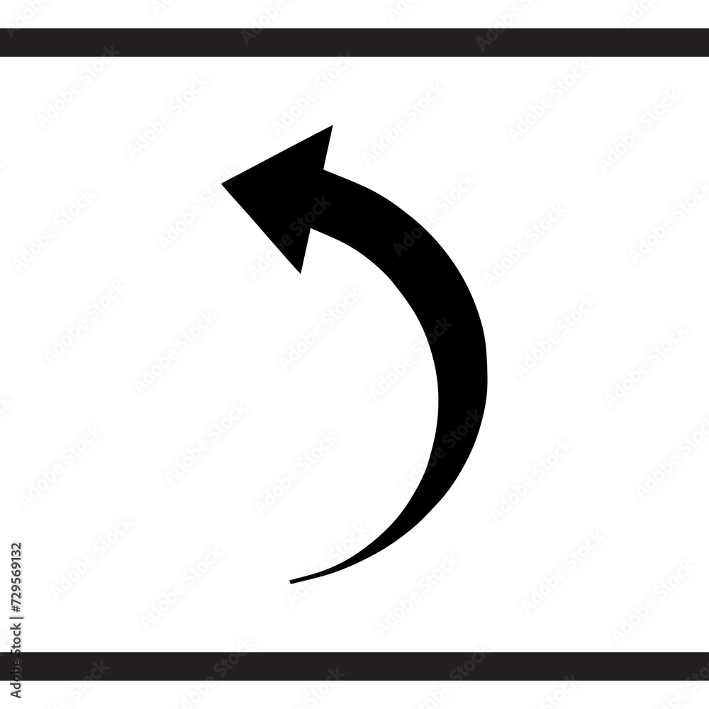 Curved arrow icon vector. Arrow pointer icon sign symbol vector. Arrow left vector icon illustration isolated on white background Curved arrow icon vector. Arrow pointer icon sign symbol vector. Arrow left vector icon illustration isolated on white background