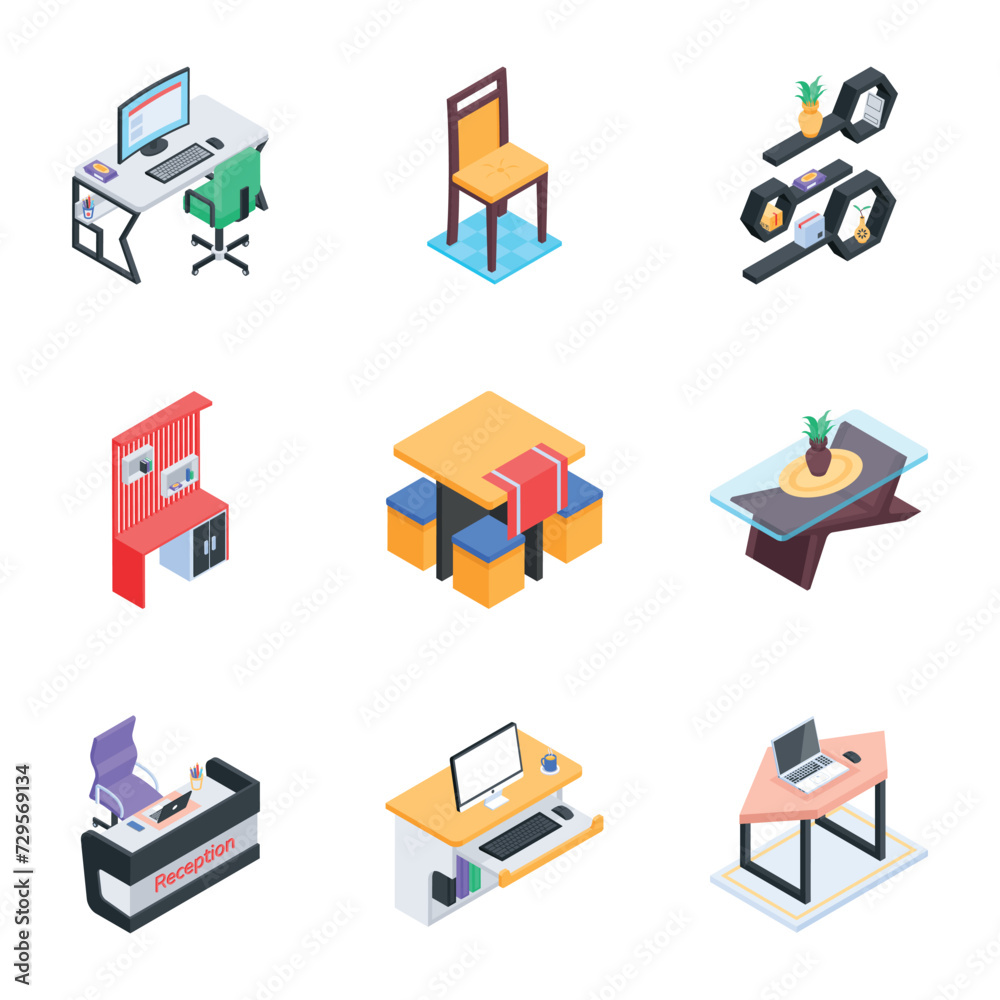 Collection of Classy Furniture Isometric Icons

