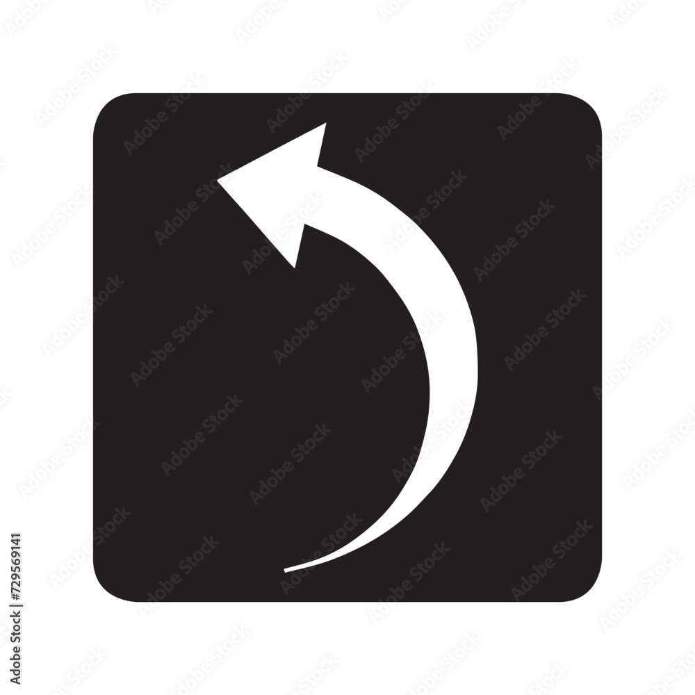 Curved arrow icon vector. Arrow pointer logo design. Arrow left vector icon illustration in square isolated on white background Curved arrow icon vector. Arrow pointer logo design. Arrow left vector icon illustration in square isolated on white background