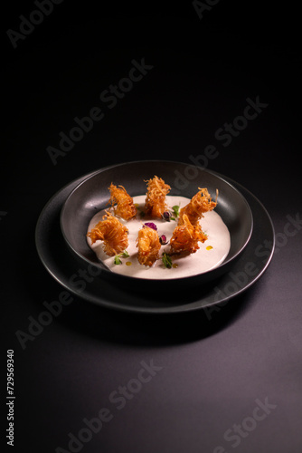 Kataifi shrimps in a creamy sauce