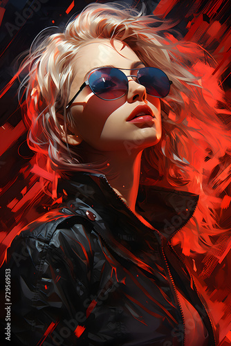 Fiery Red Digital Art Portrait of Woman. Generative AI