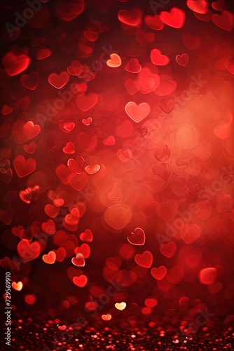 St. Valentine's Day red bokeh background with hearts.