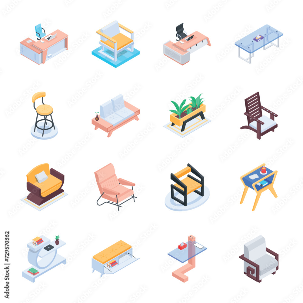 Office and Home Furniture Isometric Icons
Office and Home Furniture Isometric Icons