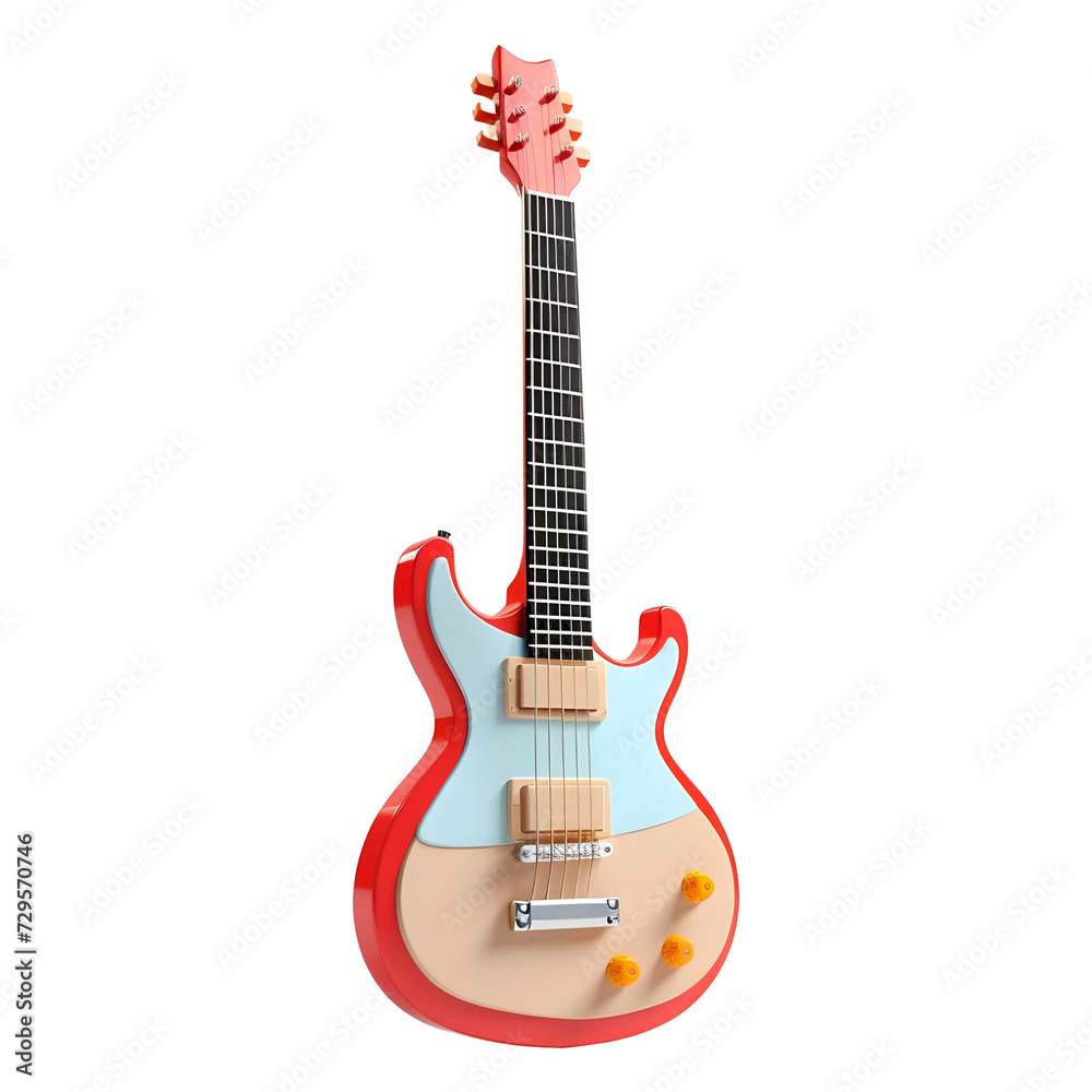 3D Rendering of a Colorful Guitar on Transparent Background - Ai Generated