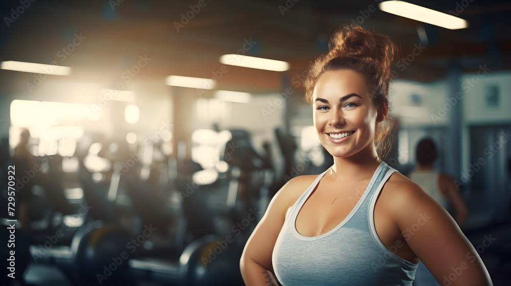 Fototapeta premium A radiant lady with a contagious smile, dressed in stylish clothing, stands against a wall indoors, exuding confidence and warmth as she gazes at the camera