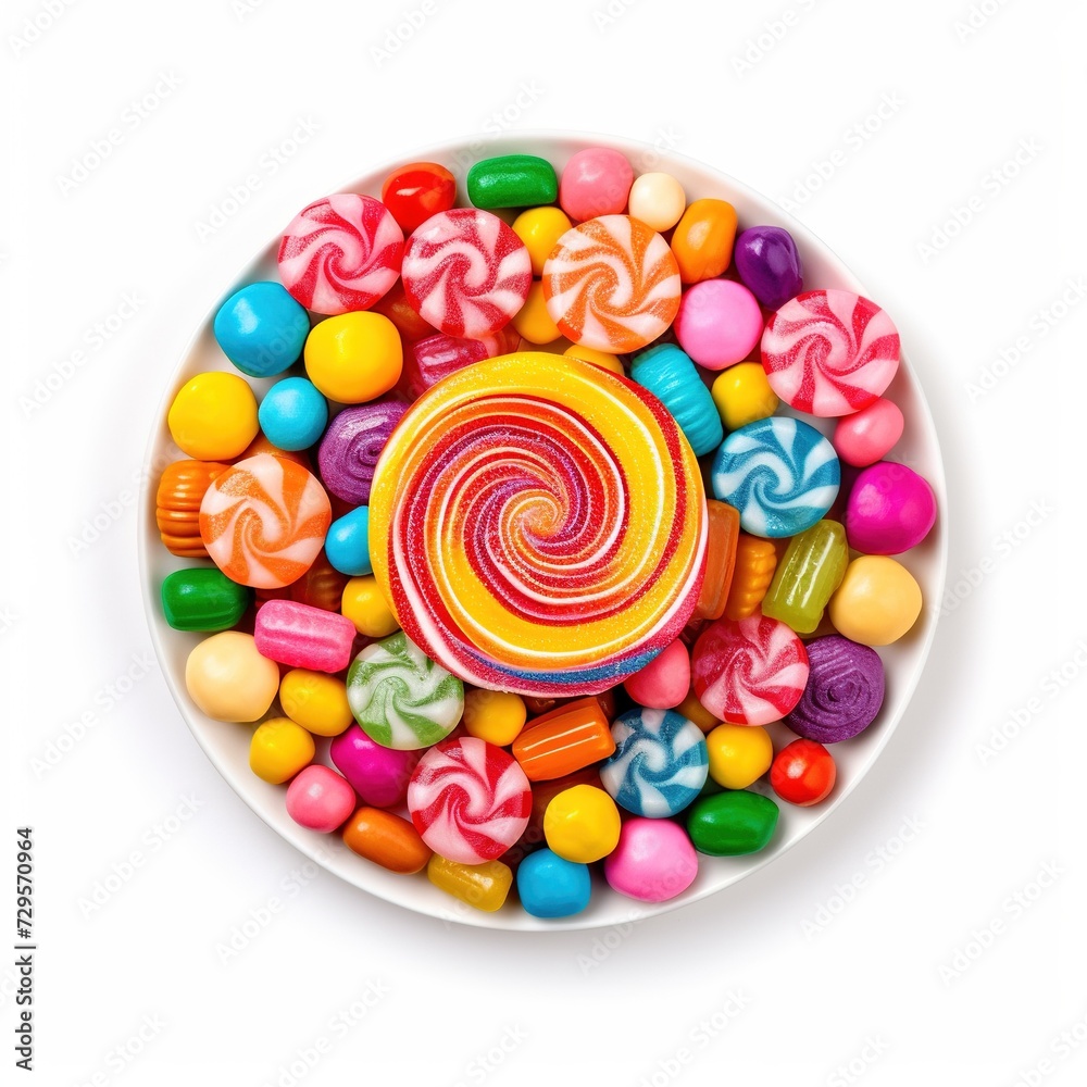 Colorful sweet candy top view isolated on a white background