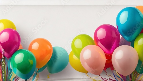 colorful balloons on white banner header headline panorama copy space