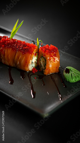 Rolls with salmon and caviar