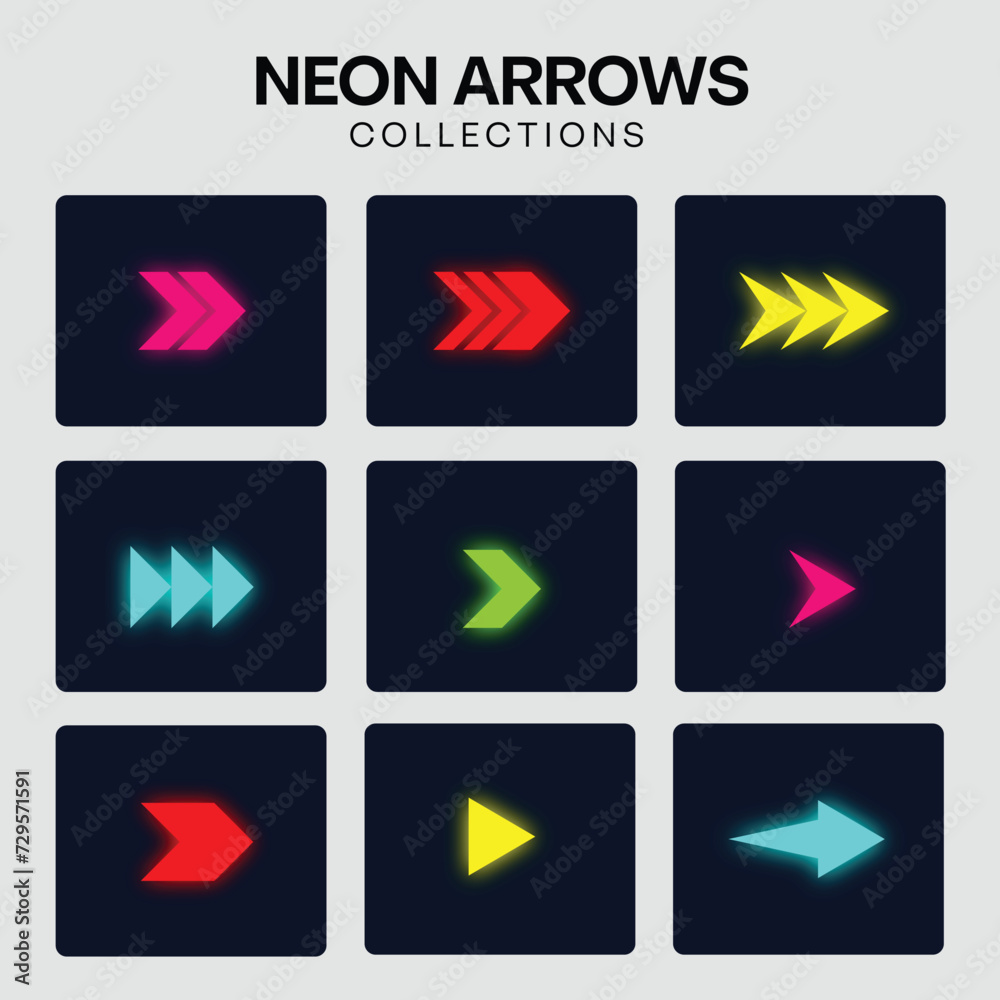 neon Arrow Icon Set Fully Editable HD Vector Arrows Template neon Arrow Icon Set Fully Editable HD Vector Arrows Template