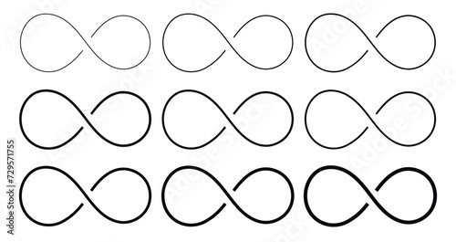 Infinity symbol. Infinity loop icons. Vector unlimited infinity, endless, eternity, infinite, loop symbols. Unlimited endless line shape sign collection icons flat style - stock vector Unlimited  photo