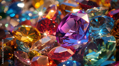 multicolored gems are floating in a pile in