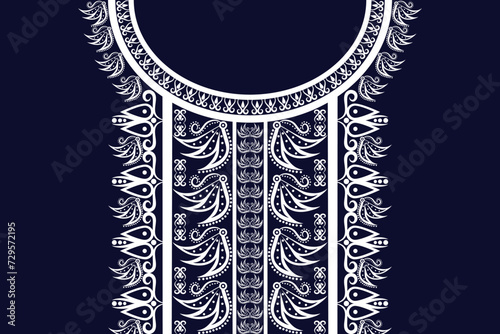 Floral neckline pattern, vintage design, ethnic, traditional style, decorated with floral elements, decoration, background, textile, fabric, clothing.