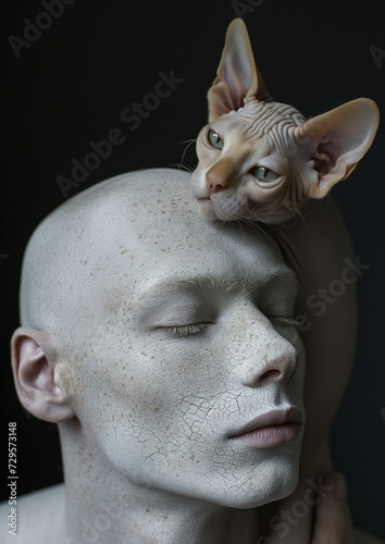 A Pale White Humanoid with a Hairless Cat