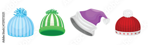 Winter Warm Clothes Accessory with Hat Vector Set