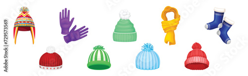 Winter Warm Clothes Accessory with Scarf, Hat and Socks Vector Set