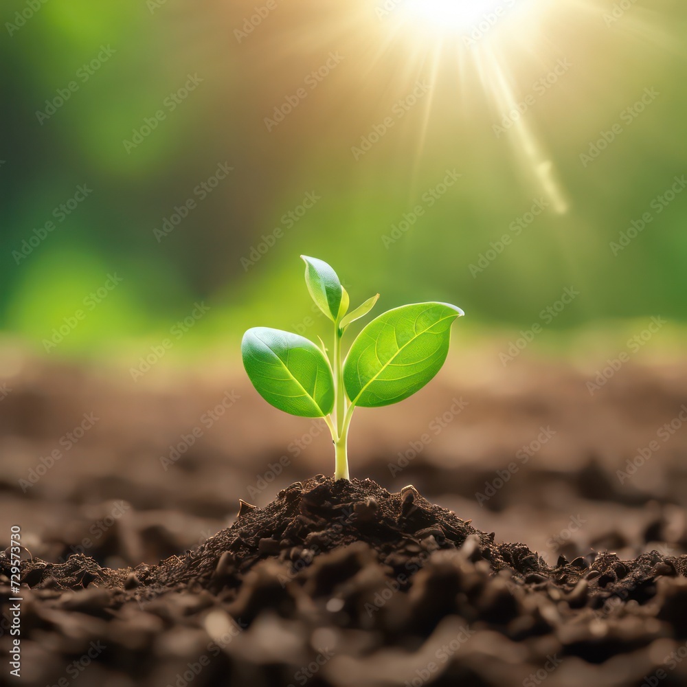 Young plant sprouting on sunny day