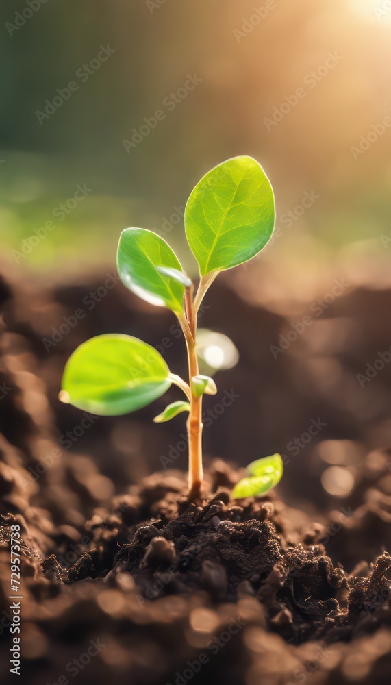 Young plant sprouting in sunlit soil Young plant sprouting in sunlit soil