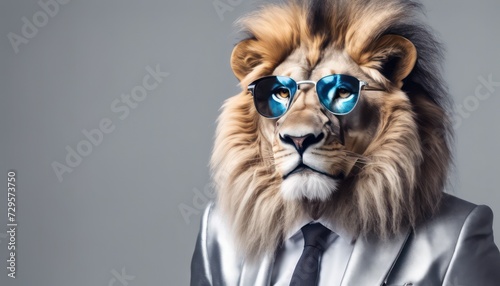 Stylish lion in suit and glasses