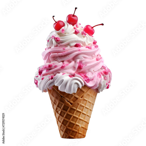 3D Rendering of a Ice Cream Cone on Transparent Background - Ai Generated